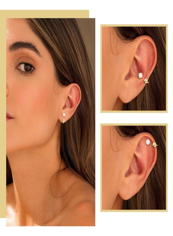 VDKIDKT 925 Sterling Silver Huggie Half Hoop Earrings with Pearl inlay for Women, 14K Gold plated Hypoallergenic Minimalist Tiny Cartilage Earring, Tiny Boho Colored Cartilage Earring - Image 5